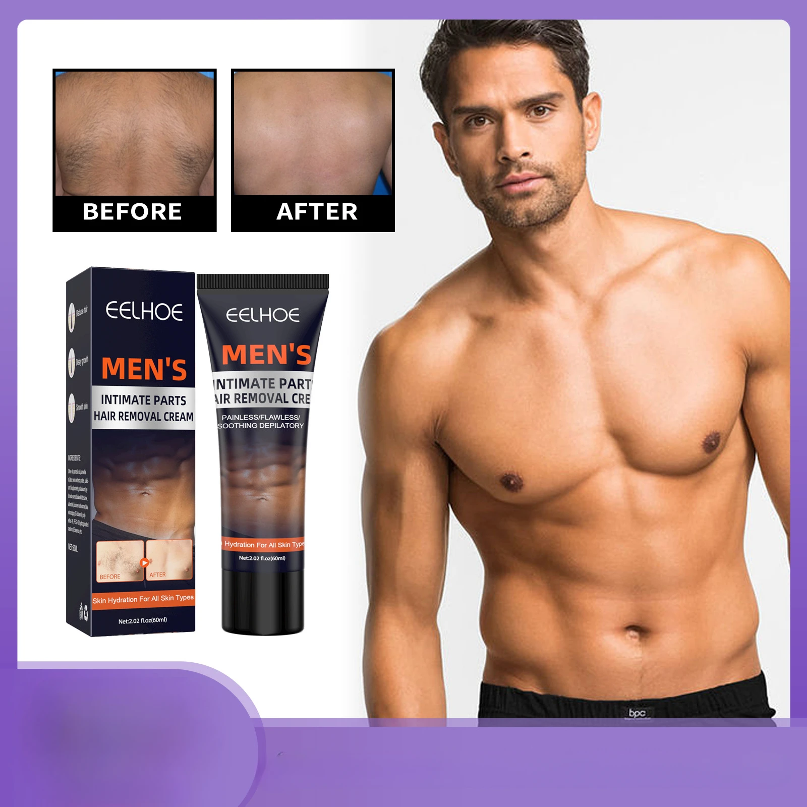 Crema de depilación suave para hombres, herramienta de depilación de todo el cuerpo, no daña la piel, los pelos del pecho, axila, piernas, pelo suave