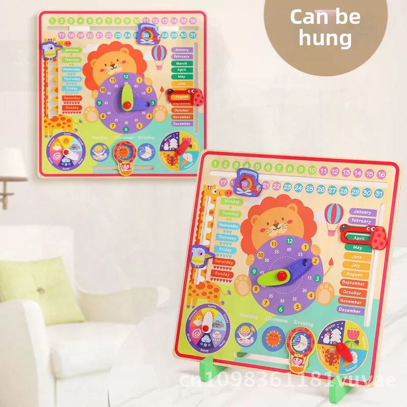 Orologio da calendario multifunzionale in legno educativo per bambini Giocattolo Montessori per la cognizione del tempo Apprendimento dell'asilo e