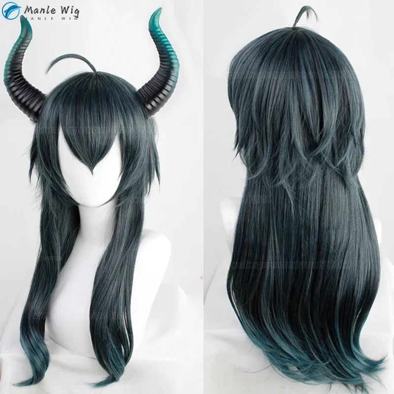 MALLEUS DRACQMA Cosplay Anime  Wig 55cm Long Wig With Horn Heat Resistant Synthetic Hair Party Wigs   Wig Cap