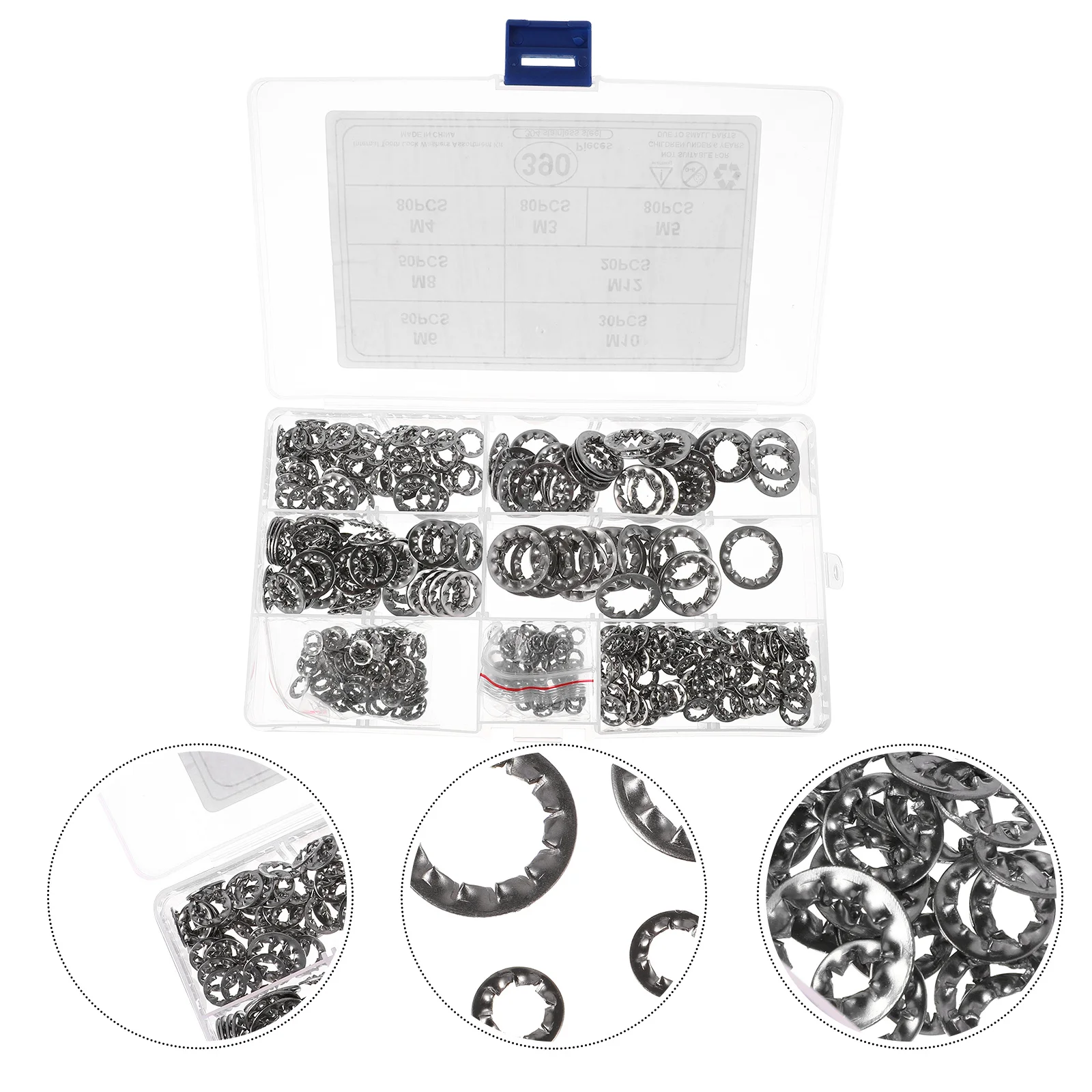 

390 Pcs Lock Washer Split Washers Serrated Star Internal Teeth Tooth Push on Locking Silver