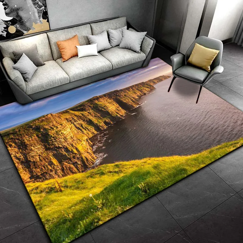 Natural Scenery Carpet For Living Room Green Forest Waterfall Landscape Rug Bedroom Anti-slip Carpet In The Bathroom Large