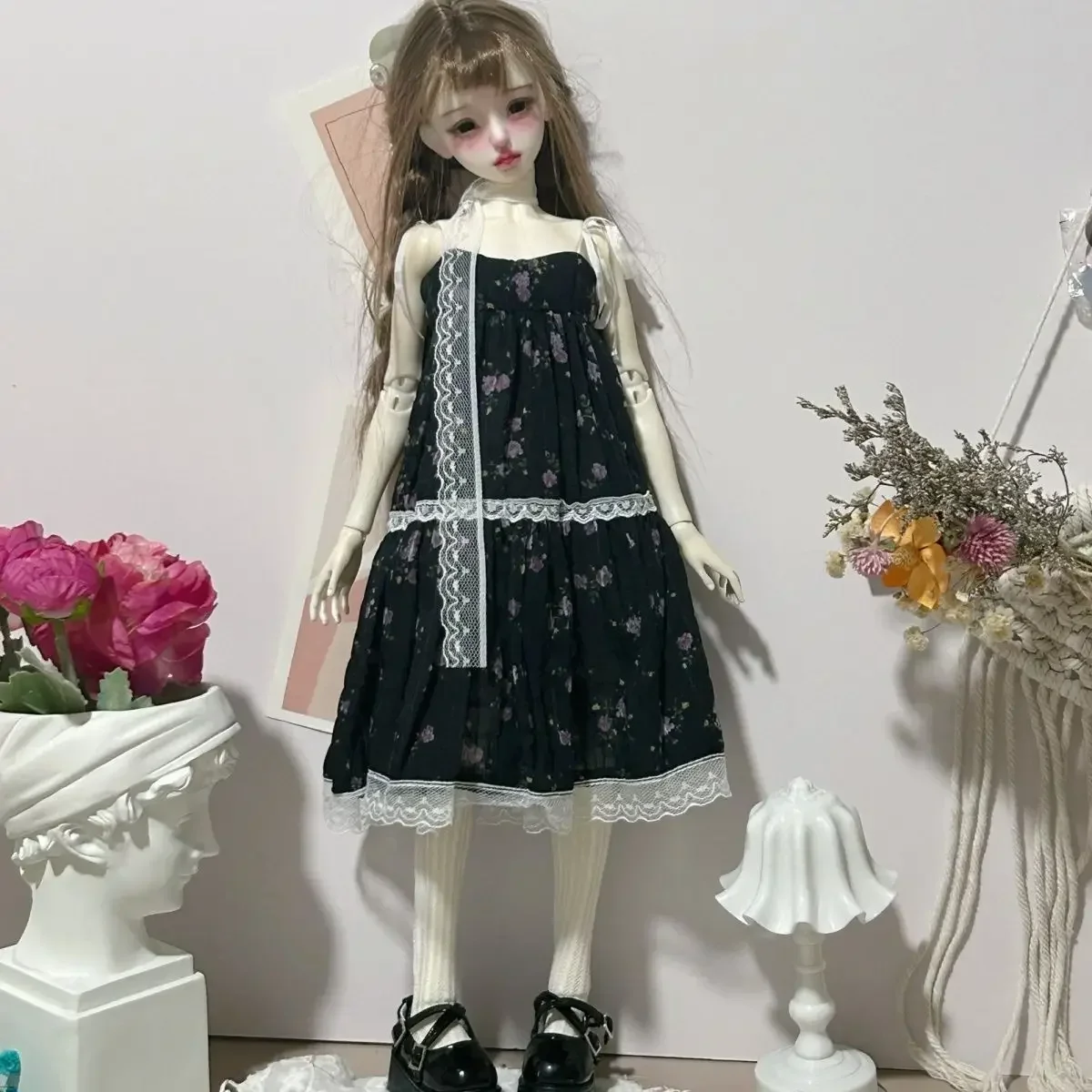 

Новая кукольная одежда 1/4 для куклы Bjd 45 см, игровой домик, кружевное платье с цветочным принтом, длинная юбка, платье для девочек, игрушки, аксессуары для кукол, без куклы