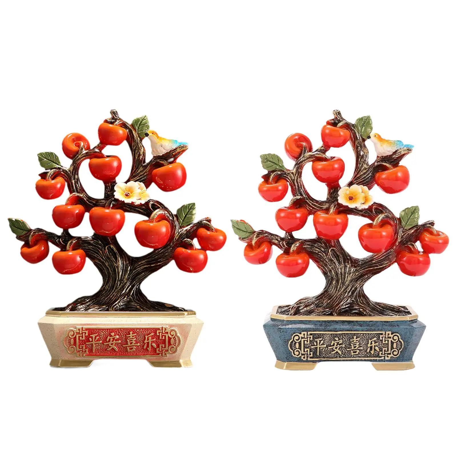 Tabletop Ornament Apple Tree Statue Table Centerpiece Chinese Feng Shui Decor for New Year Office Cabinet Home Decoration