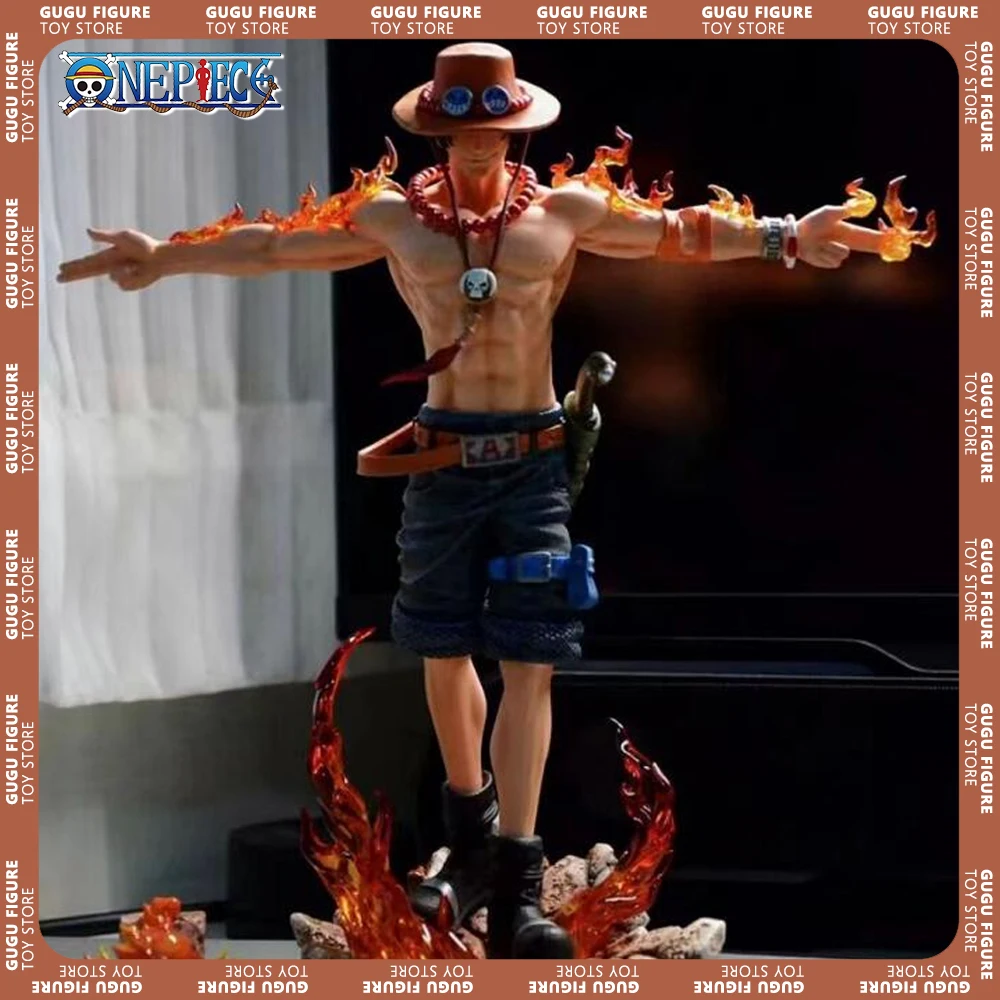 Portgas D Ace Figures One Piece Anime Figure Ace Action Figures Gk Figurine 28cm Pvc With Light Statue Model Doll Toys Kids Gift