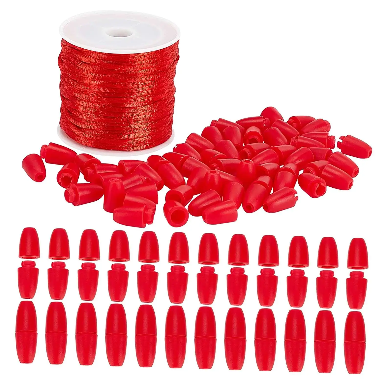 30x Lanyard Breakaway Clasp with 30M 2mm Nylon Cord Red Barrel Connectors for Jewelry Making Necklace DIY Craft Bracelet