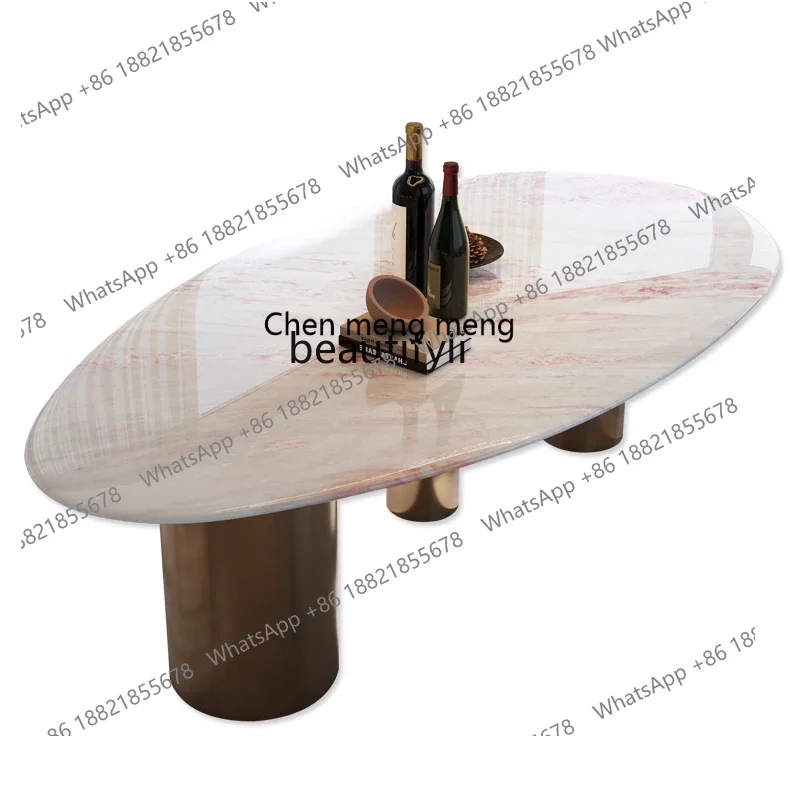 

Natural luxury stone marble dining table light luxury high-end oval dining table