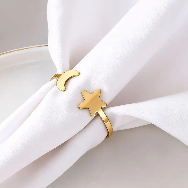 Napkin Rings 4Pcs Star Moon Craft Minimalist Metal Decor for Friend Gathering Casual Dinner Table Ornament