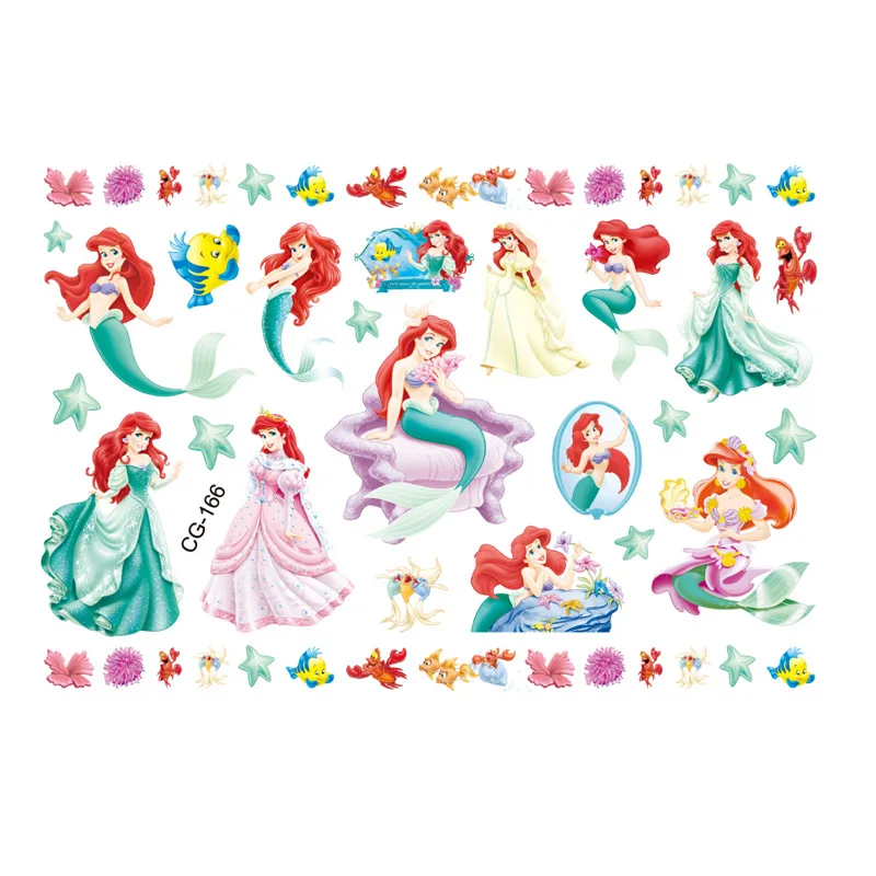 1Pcs Disney Princess Temporary Tattoo Sticker Cartoon Snow White Belle Ariel Figure Sticker For Birthday Party Tattoo Gift