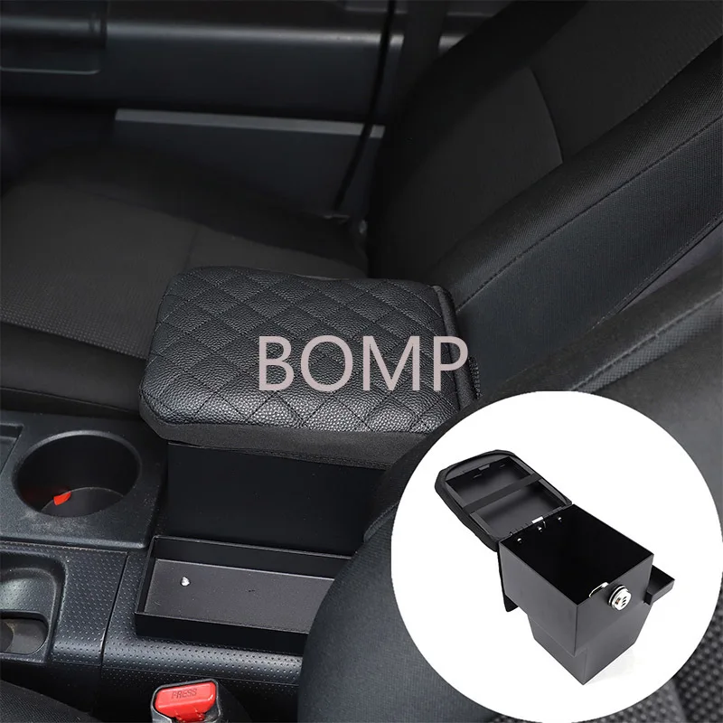 BOMP For Toyota FJ Road Cruiser/GSJ15  Armbar safe Password box Leather with handrail Carbon steel Black 1pcs  2007-2021