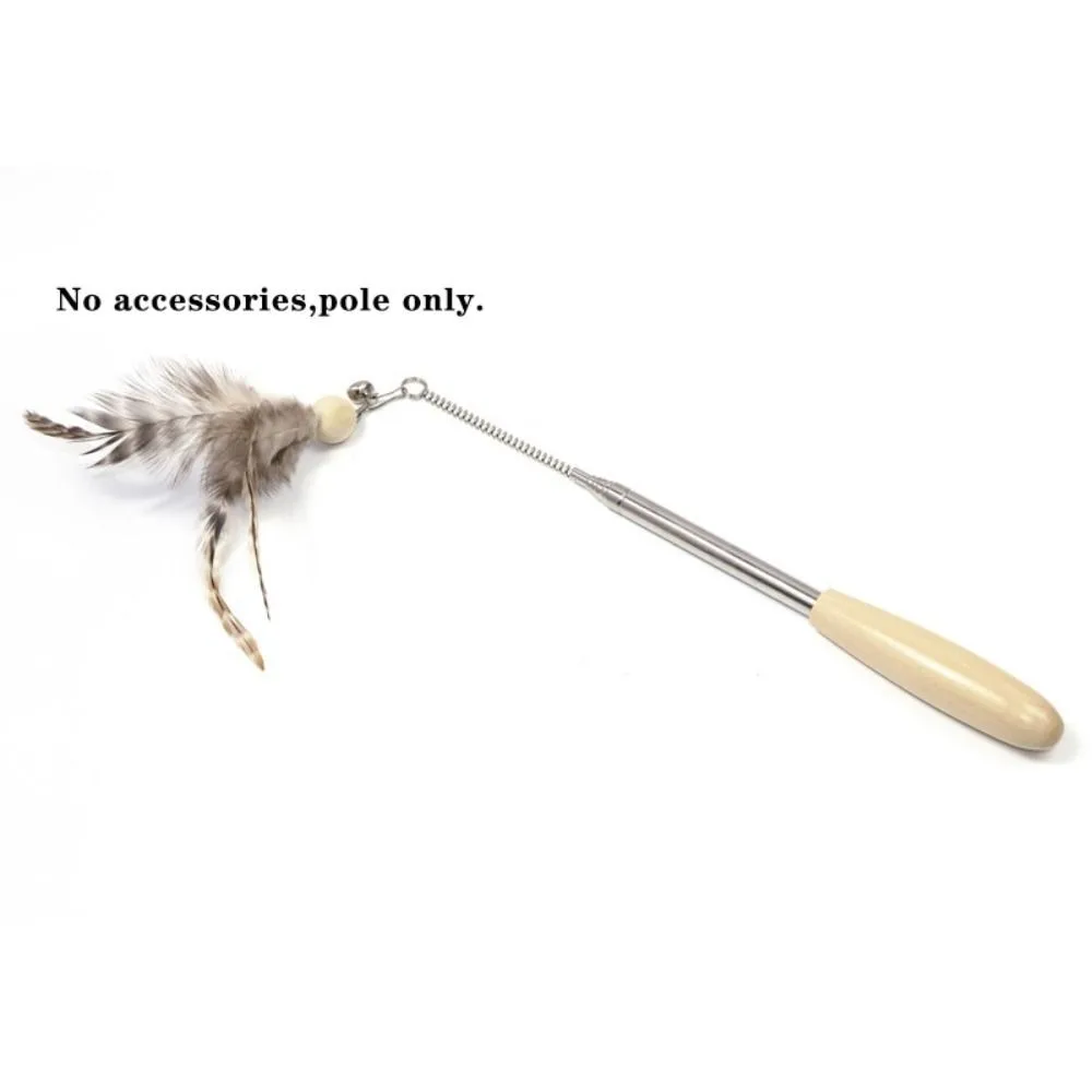 Compact Stainless Steel Cat Teaser Wand Replaceable Head Retractable Telescopic Cat Wand Cat Fishing Pole Toy Cat Owner