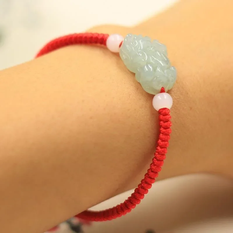 Customized Natural Jade Emerald Pixiu Bracelet Adjustable Bangle Jewellery Fashion Accessories Hand Knotting Woman Amulet