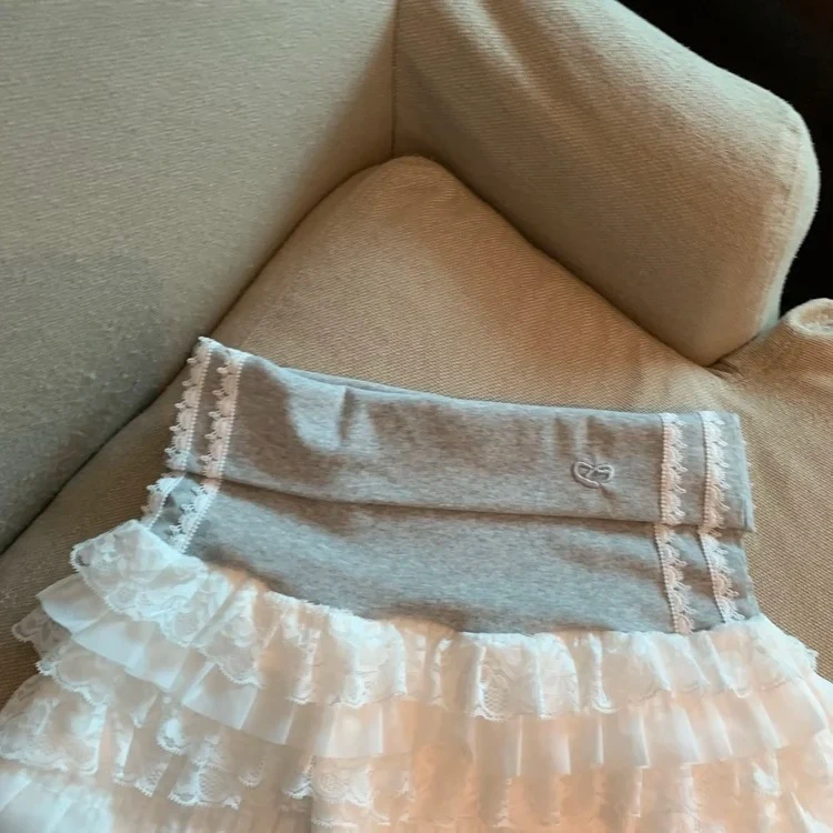 Sweet Lace Splicing Contrast สีเอวสูงเค้กกระโปรงสั้นผู้หญิงฤดูร้อนน่ารักแฟชั่นสบายๆมินิกระโปรง Femme