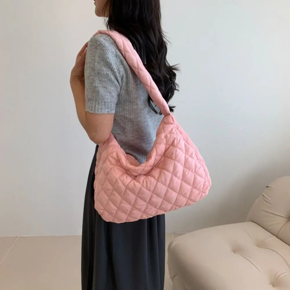 Lattice Cloud Shoulder Bag Solid Color Large Capacity Space Cotton Underarm Bag Zipper All-match Padded Crossbody Bag Shopping