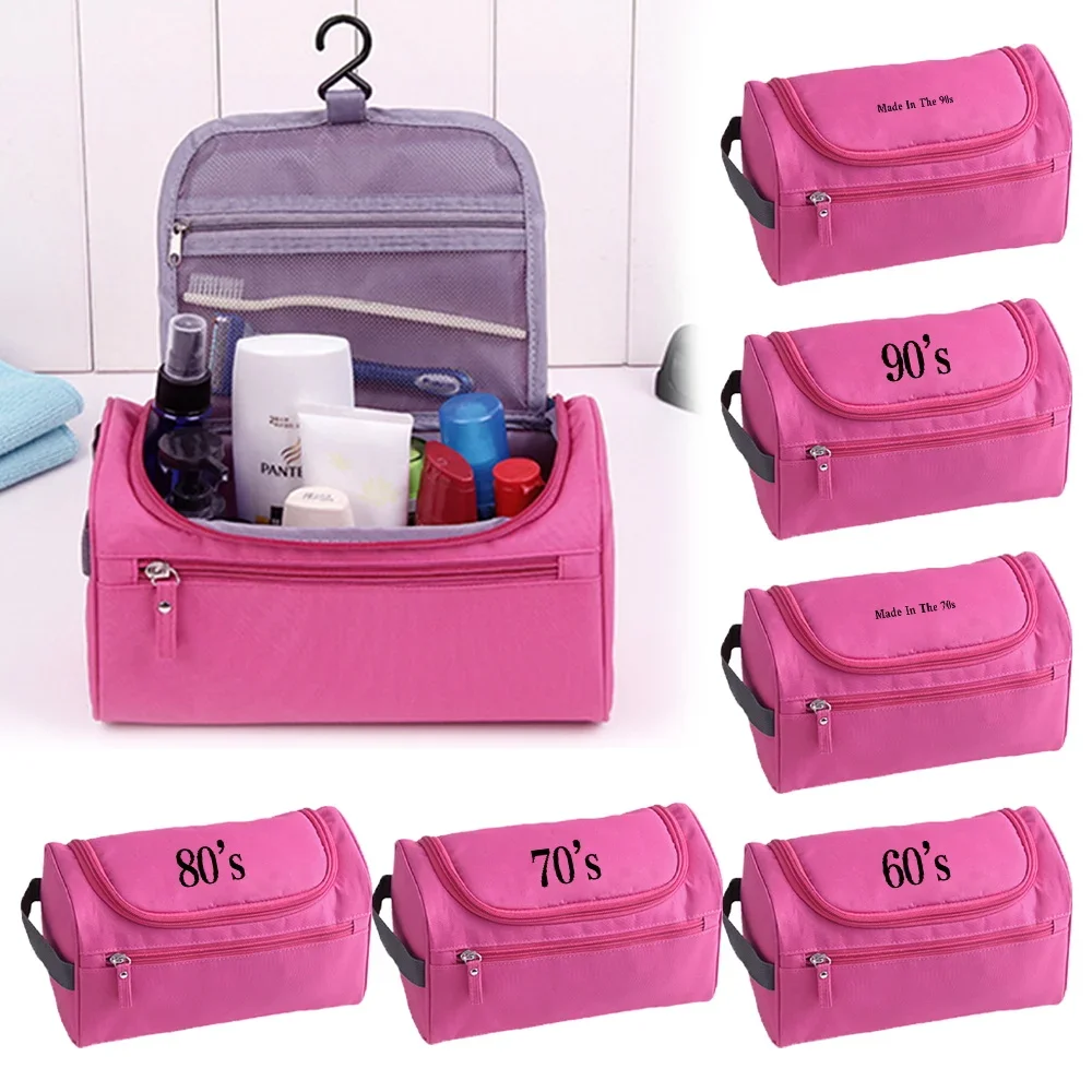 Bolsa de cosméticos portátil, organizador de artículos de tocador, bolsa de maquillaje de viaje colgante, bolsa de lavado impermeable, bolsos de mano de la serie años de impresión