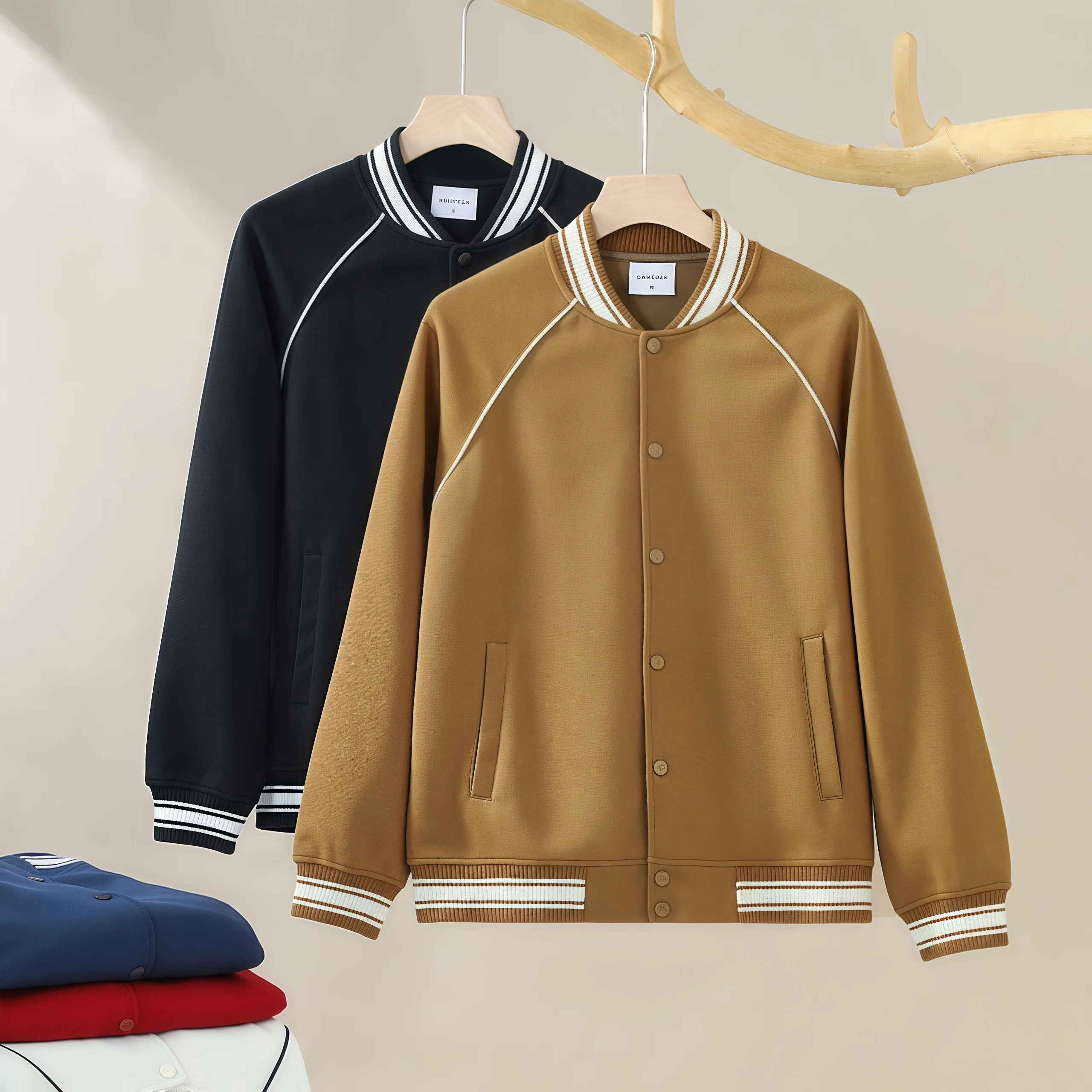 

Fashionable retro trendy cotton baseball jacket with shoulder sleeves causal couple style loose and versatile