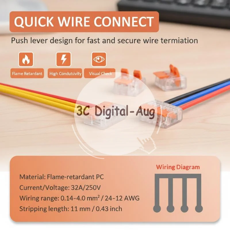 90 Pcs Electrical Quick Connectors, DIY Cable Connection Tool Kit (24-12 Awg), 2/3/5 Port Plug-In Electrical Connectors