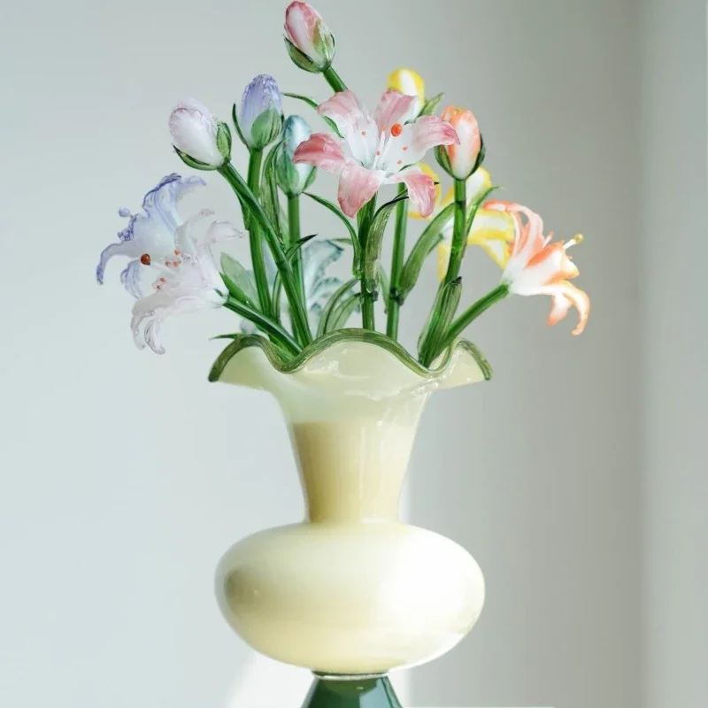 Glazed pure handmade high-end lily ornament home high-end glazed vase