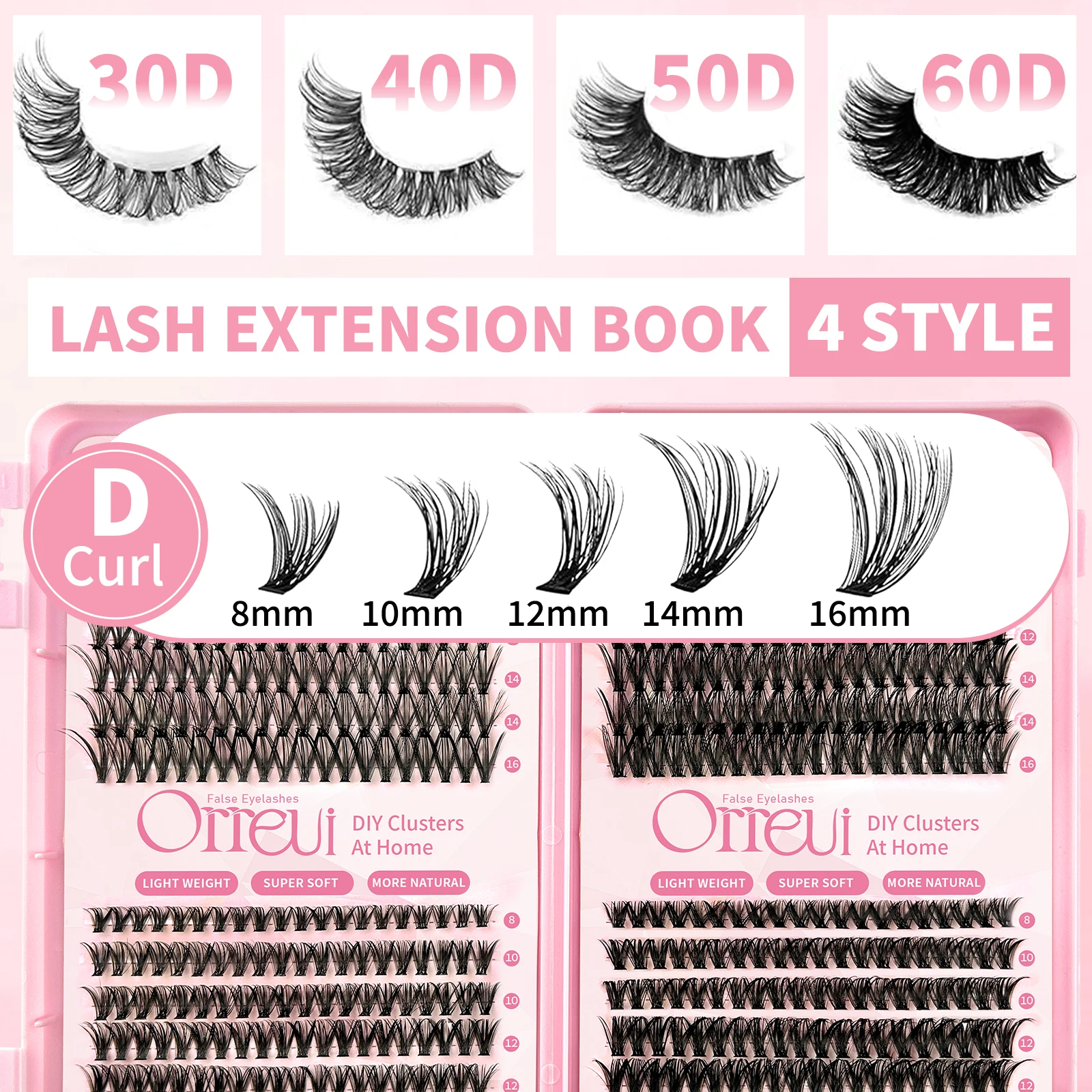 Natürliche Flauschige Wimpernbüschel-Set D-Curl 30D-60D Einzelne Wimpernverlängerungen mit Wimpernkleber und Versiegelung für Tägliches Tragen – Detail 2