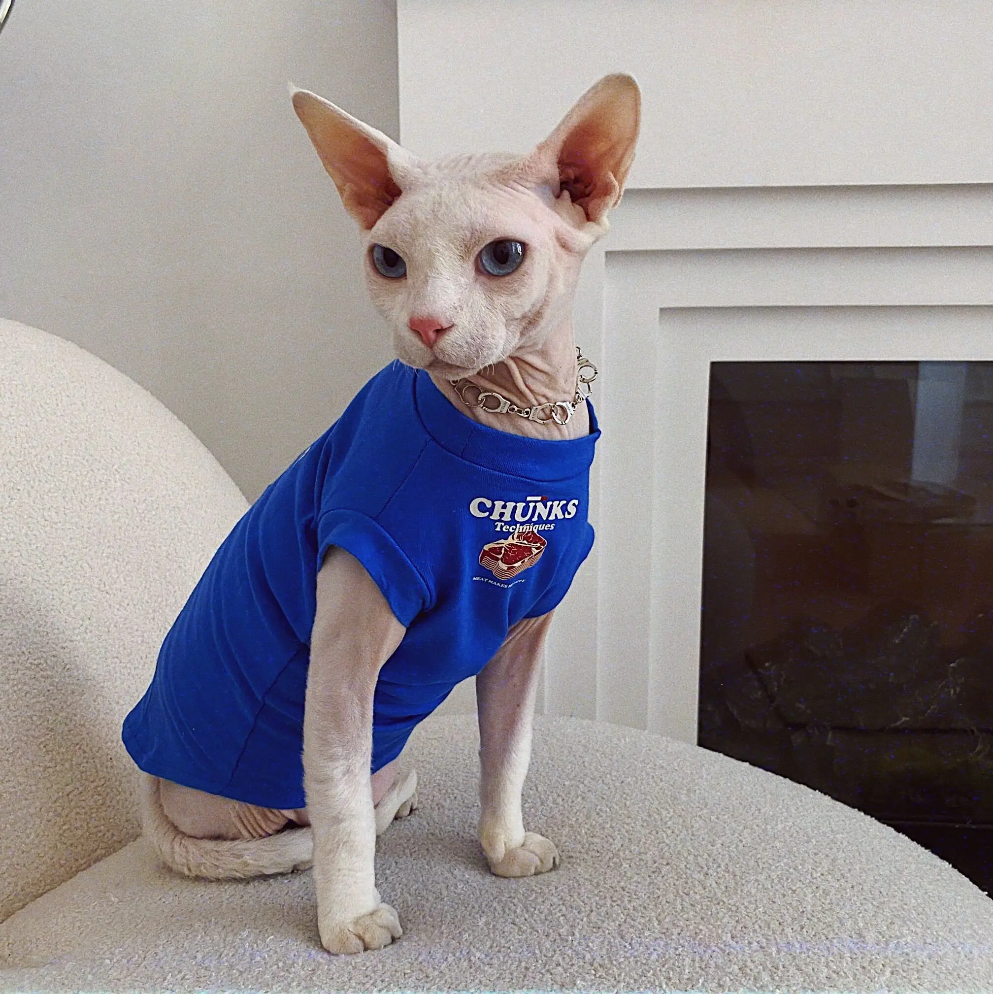 Breathable Cotton Shirt for Sphiynx Cat Summer Short Sleeves Lightweight Coat for Kittens Fashion Cartoon Pajamas for Devon Rex