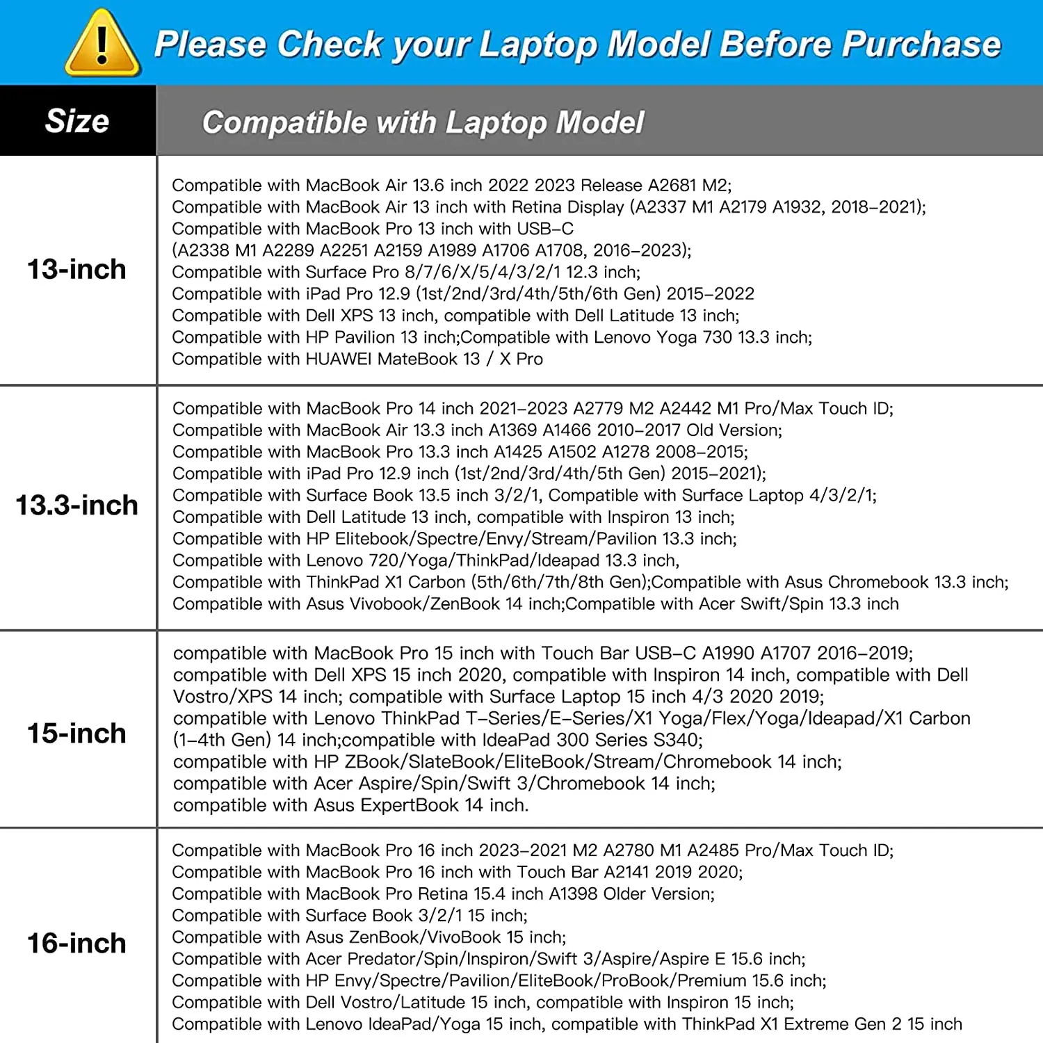 13 14 15 16 inch Laptop Bag Notebook Pouch for MacBook Air Pro Asus Dell HP Office Travel Computer Briefcase Handbag Sleeve Case