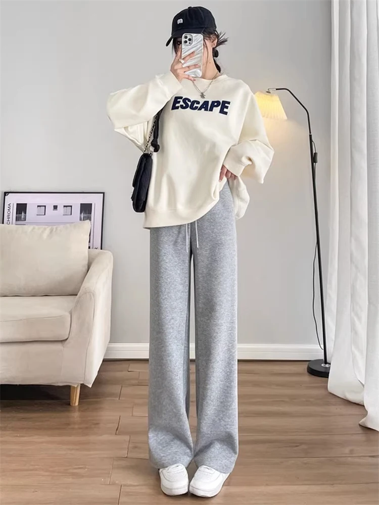 High Waist Wide Leg Pants Women's Spring Autumn 2023 New Narrow Version Draped Small Size Cotton Loose Straight Casual Sweatp...