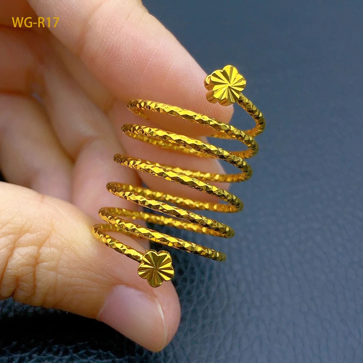Bague à fleurs en spirale de dubaï pour femmes brésiliennes, couleur or 24K, pour mariée, arabe, éthiopien, grands bijoux nigérians marocains redimensionnables