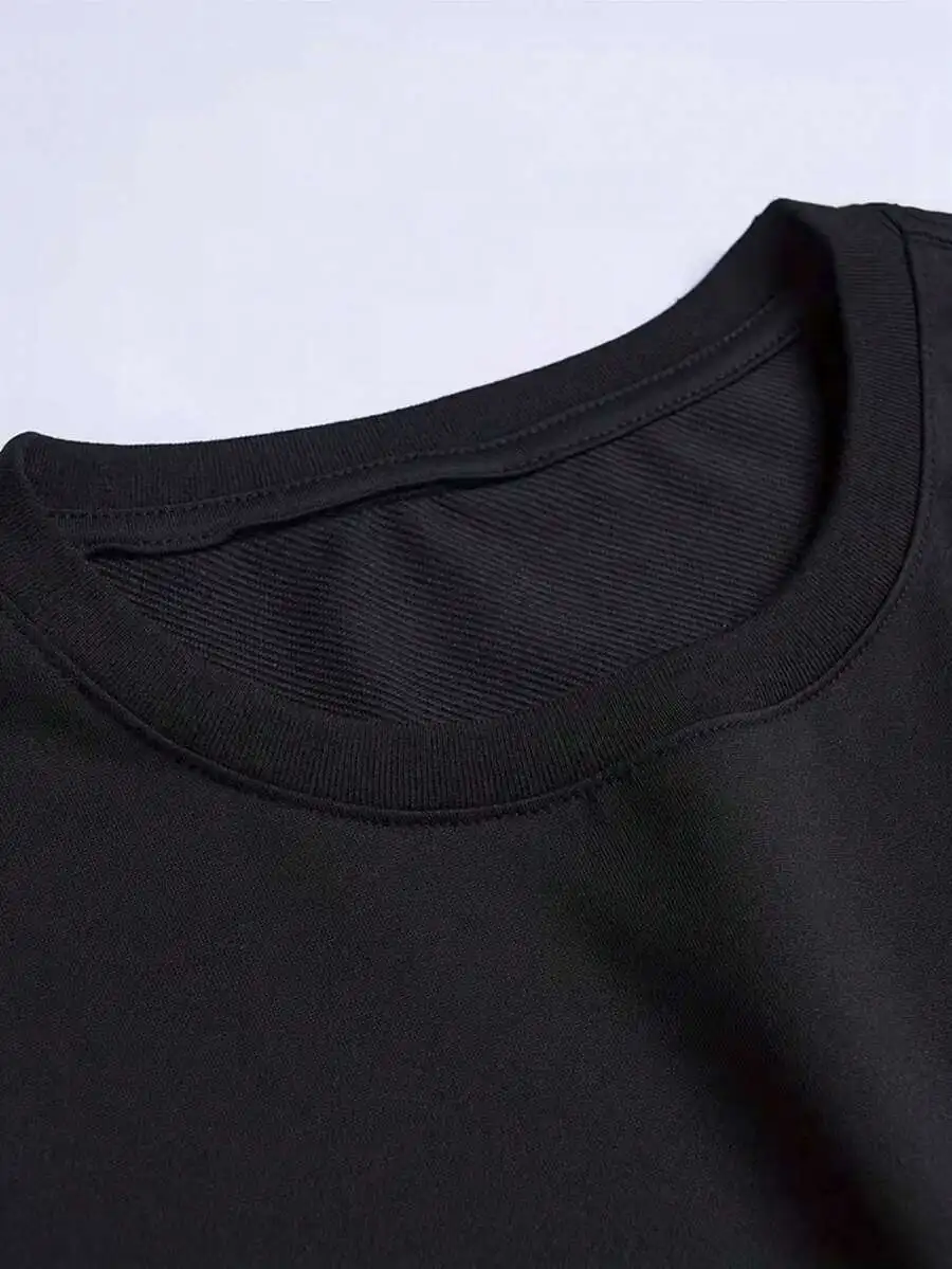Black 180G Cotton Graphic T-Shirt, Regular Fit Streetwear Tee With White And Red Pool Cleaner Design For Summer
