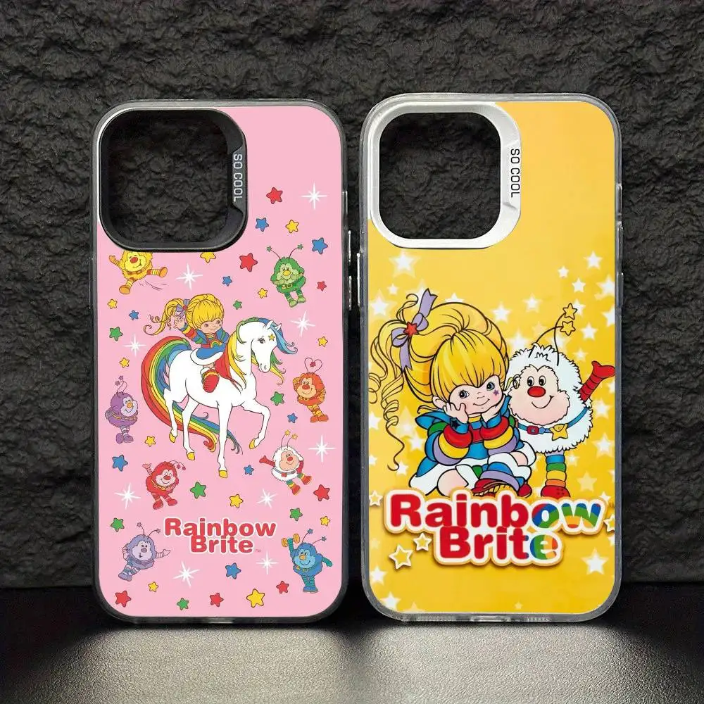 Funda de teléfono de dibujos animados R-Rainbow Brite para iPhone17,16,15,14,13,12,11 Pro Max Blcak, cubierta interior chapada en plata colorida
