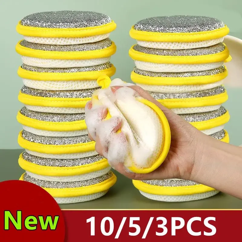 Esponjas de doble cara para lavar platos, cepillo para lavar platos, esponjas para lavar ollas y sartenes, herramientas de limpieza para el hogar, utensilios de cocina reutilizables, 10/5/3 piezas