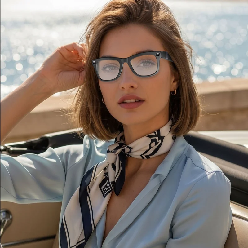 AI Smart Glasses with 2MP Camera AI Translation Video Audio Recording Bluetooth Calling with Mic Retro Black Sunglasses for Gift image 2