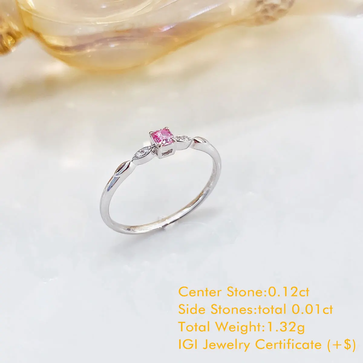Sidestone Diamond Ring 18K White Gold Fancy Pink Cushion Cut Natural Diamond Ring Total 0.13ct Anniversary Gift For Women