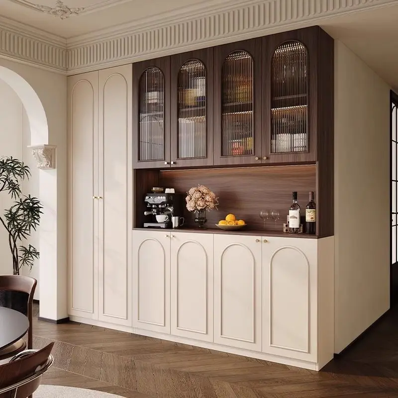 

Retro dining side integrated wall locker tea cabinet medieval wine cabinet cream living room locker