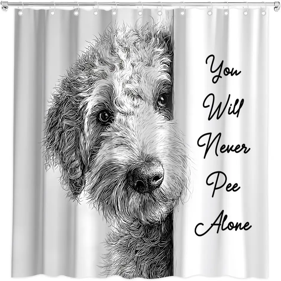 Funny Dog Shower Curtain Cute Grey Puppy Fun Humorous Quote Farmhouse Animal Lovely Pet Bath Curtain Fabric Bathroom Accessories