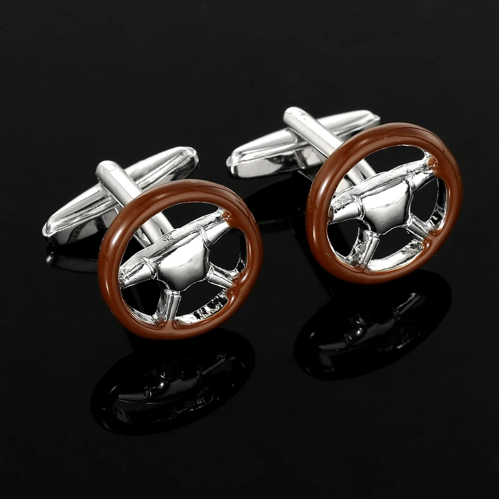 New Steering Wheel Shaped Mens Cufflinks Gift For Car Bus Truck Driver Father's Day