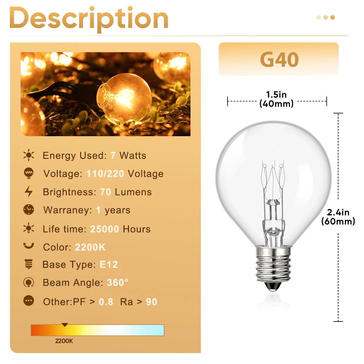 Imagem -06 - Impermeável Led String Light Garland Lights Lâmpada Branca Quente Lâmpada de Filamento de Tungstênio Decoração do Casamento 220v ue 110v Eua Plug G40