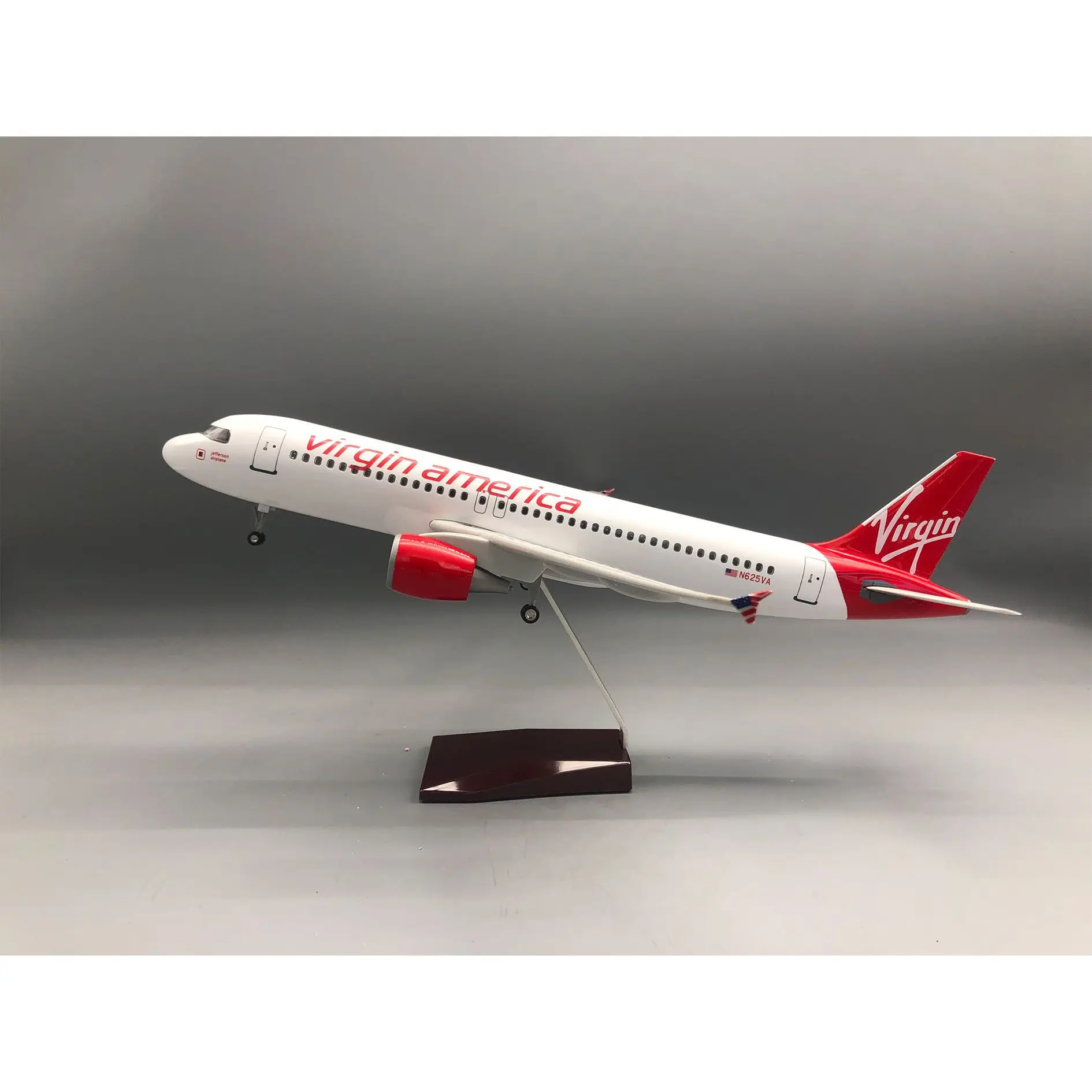 

Virgin Airplane Model Virgin America A320 47cm With Led Lights With Wheels Simulated Static Aircraft For Collection Home Display