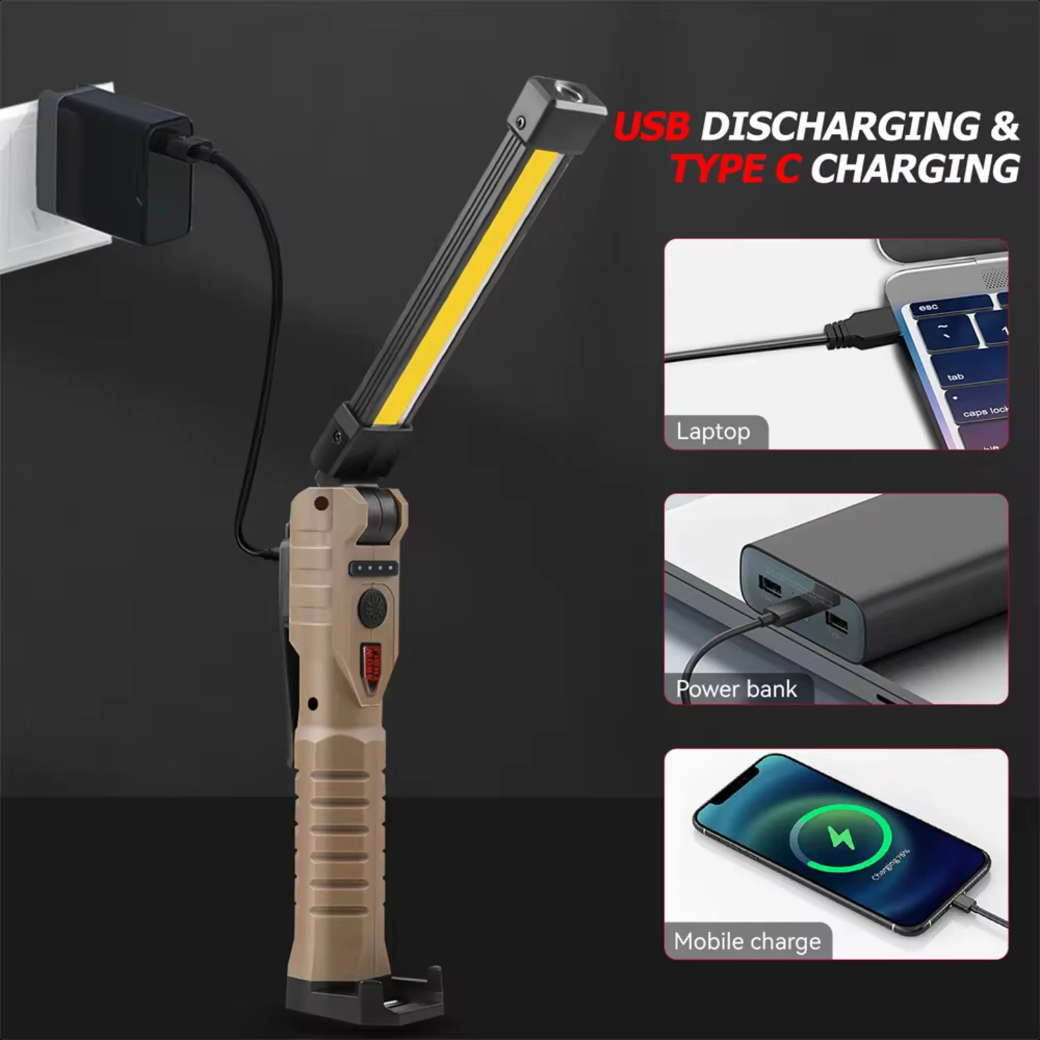 Luz de carga USB para tienda de campaña al aire libre, 7 ° engranaje, luz nocturna impermeable, iluminación plegable portátil, lámpara de luz recargable