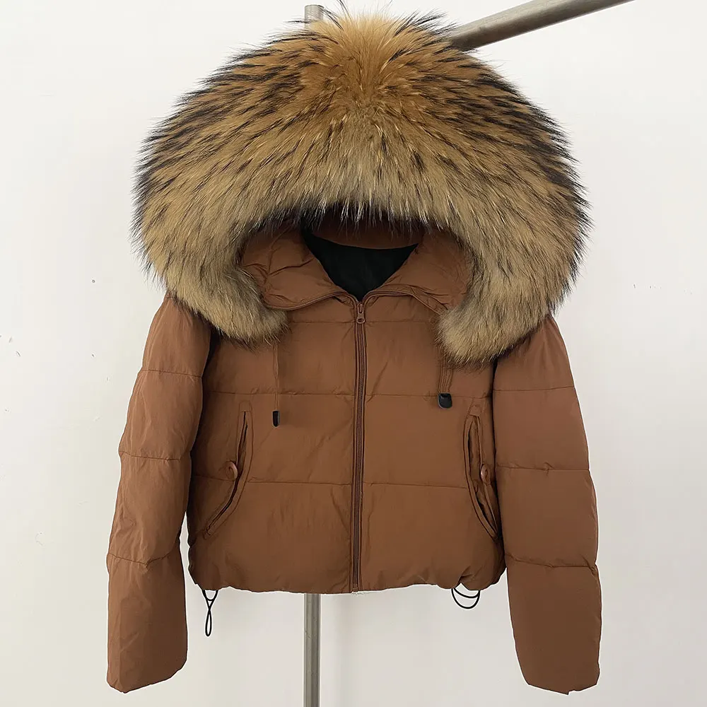 เสื้อแจ็คเก็ตขนสุนัขจิ้งจอกแท้ OFTBUY พร้อมฮู้ด ขนแรคคูนธรรมชาติ เสื้อแจ็คเก็ตขนเป็ดสีขาวแบบสั้นสำหรับฤดูใบไม้ร่วงและฤดูหนาว สำหรับผู้หญิง