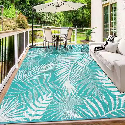 Large 9x12 Outdoor Rug for Patio, RV, Camping - Waterproof Plastic Straw Mat for Backyard, Deck, Beach