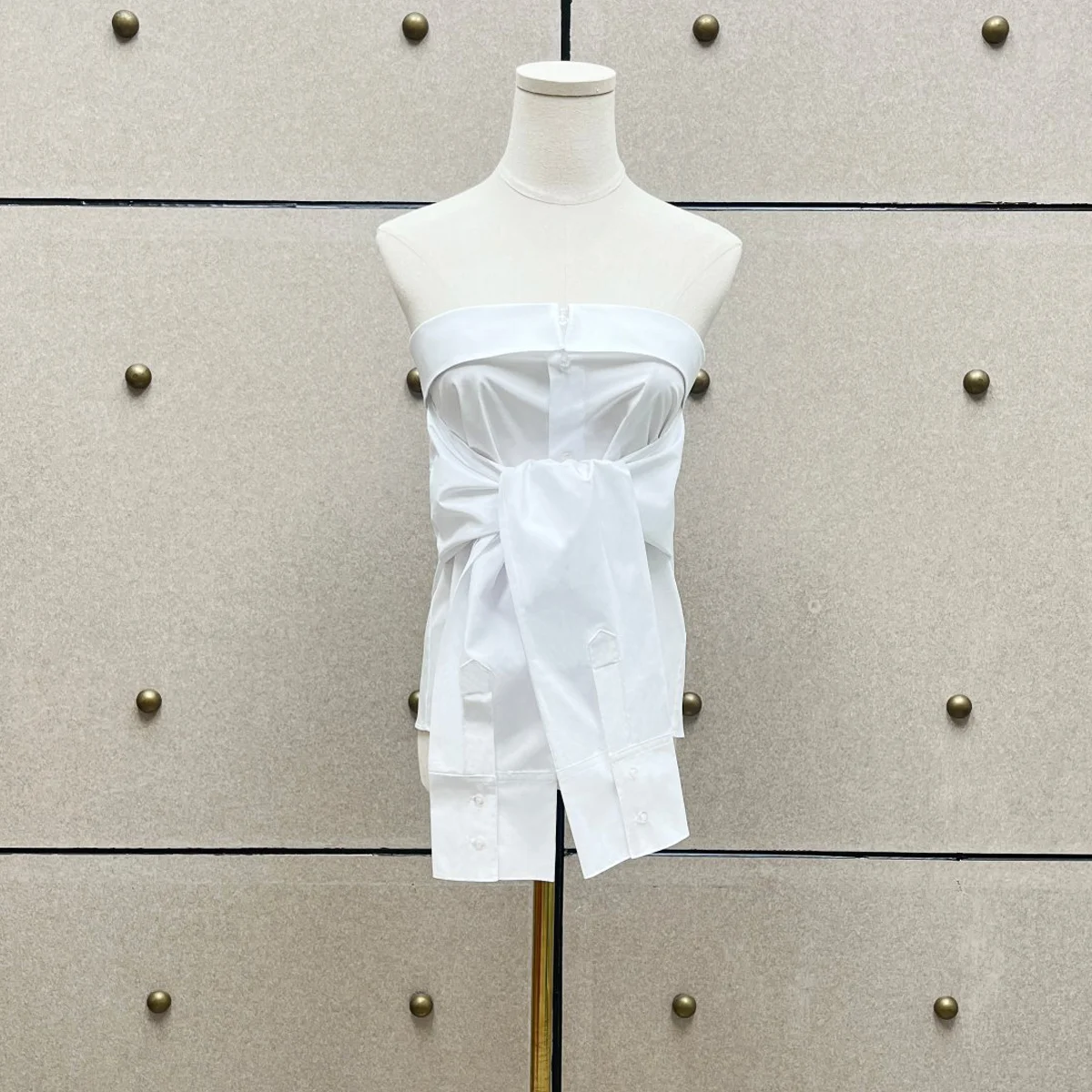 High Quality Women Off Shoulder Tube Top Button Front Waist Tie Decor Long Sleeve Shirt Style Slim Casual Blouse