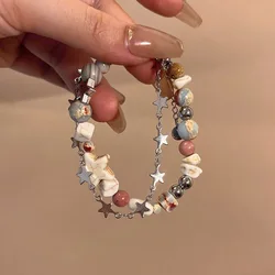 Braccialetto di perline di pietra naturale bohémien per ragazze braccialetto di braccialetti con ciondolo multistrato di gatto mostro stella fatto a mano