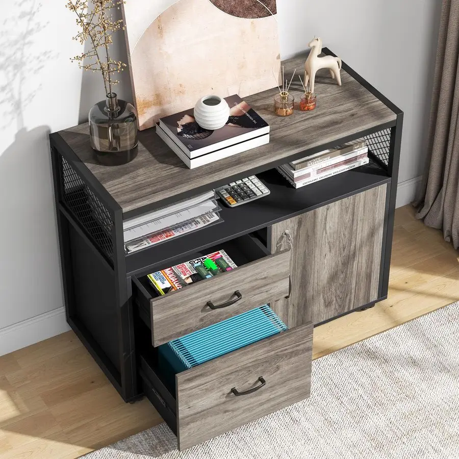 

Modern File Cabinet with Drawers for LetterSized File and Door, Lockable lateral Filing Cabinet Printer Stand with Storage Shel