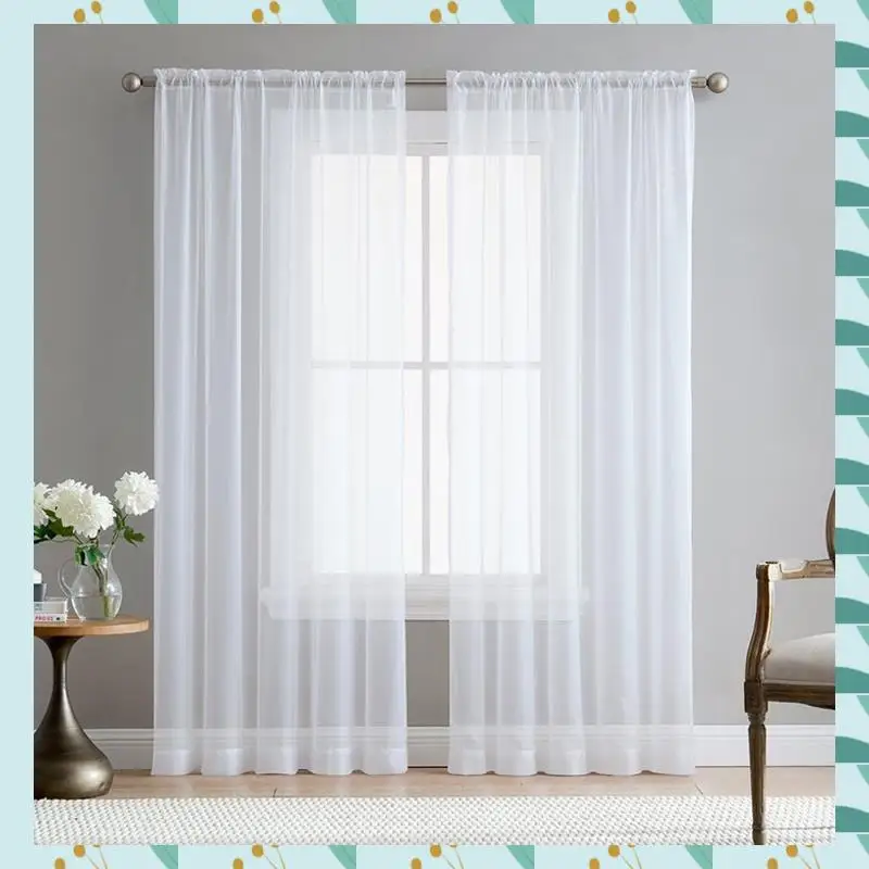 

A71P 2 шт. супер мягкие отличные ручные белые тюлевые шторы для украшения гостиной современная вуаль шифоновая однотонная прозрачная вуаль