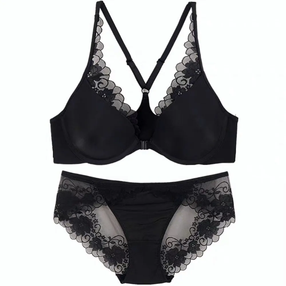 BANERDANNI Wire‑Free Front Snap Seamless Bra Set Women Push‑Up Brassiere Side Support Gather Armpit Fat Anti Droop Underwear