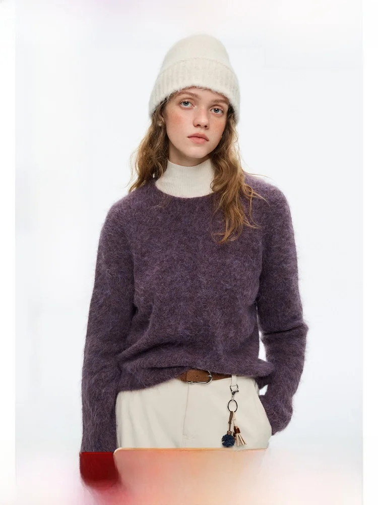 

Soft Cozy Alpaca Knitted Sweater Women's Overhead Winter Top VEGA CHANG Commute Sle Long Sve round Ne ort Coat