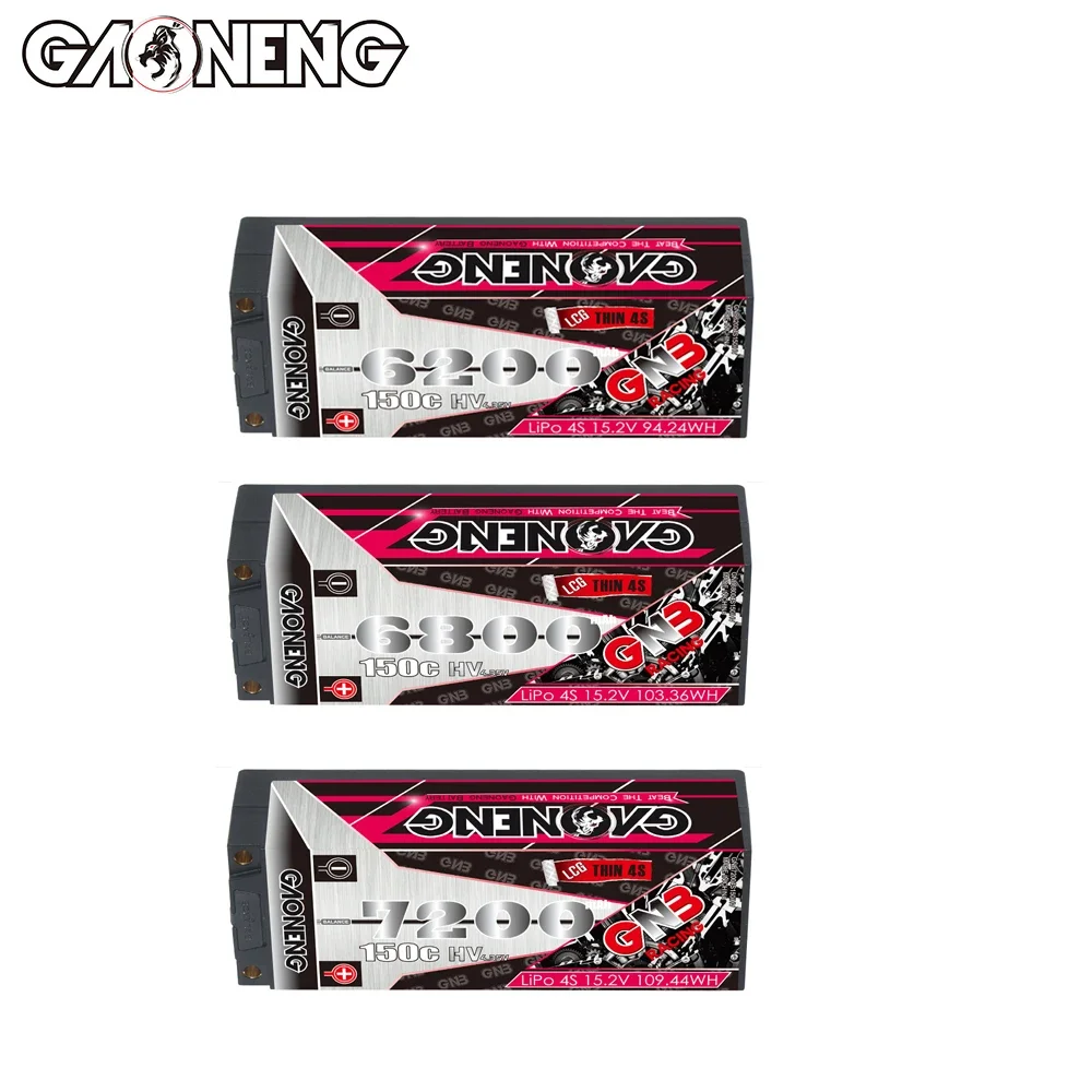 GAONENG GNB 15.2V HV 7200mAh 6800mAh 6200mAh 4S 150C Thin LCG Hard Case LiPo Battery For 1/10 1/8 Scale RC Racing Car Monster