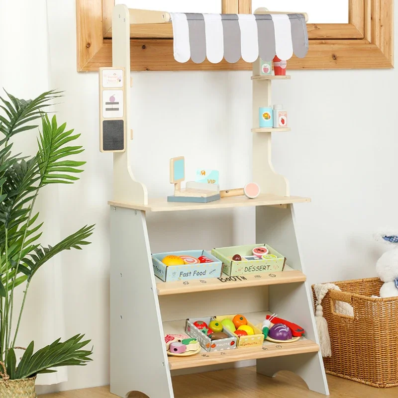 

Children Toy Pretend Play Selling Wooden Minimart Miniature Food Fruit Vegetable Montessori Social Games Girls Interactive Toys