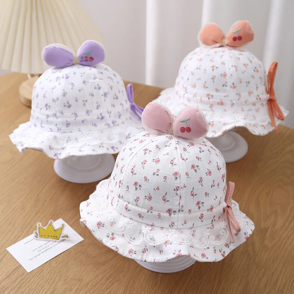 

Flower Print Princess Baby Girl Bucket Hats Cute Bowknot Baby Sun Hat Summer Toddler Kids Fisherman Caps