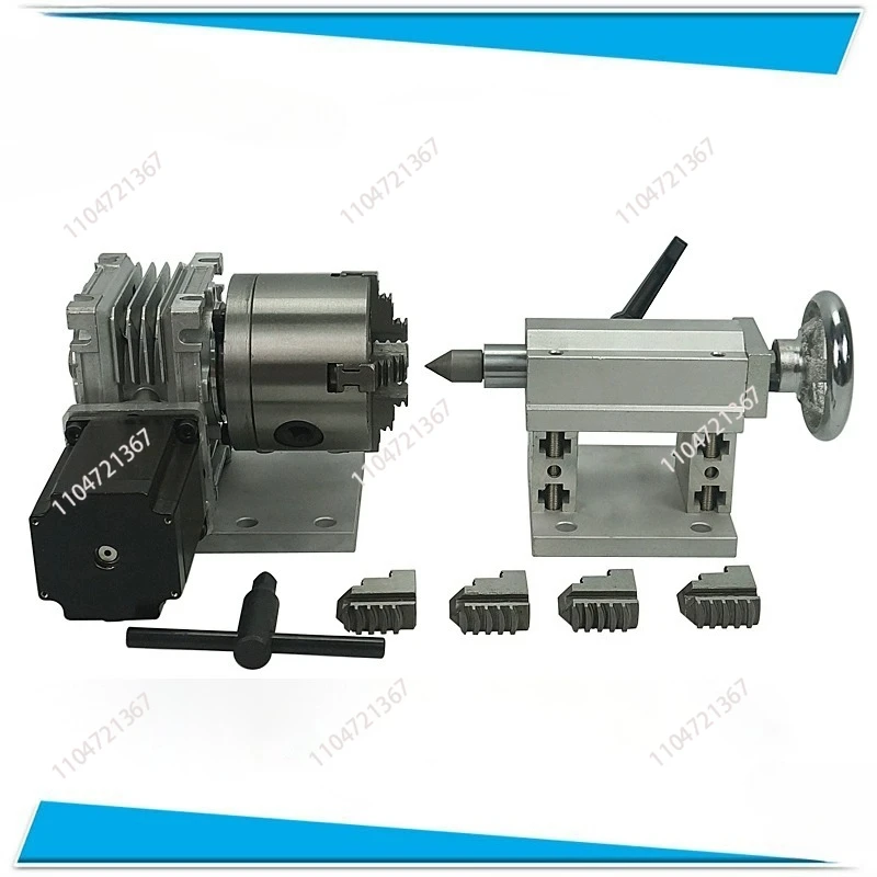 57 Motor 100 MM  4 Jaws Chuck Mini Fourth Axi A Rotation Axis With Tail Top Tailstock CNC Dividing Head Tachometer Shaft DIY Kit