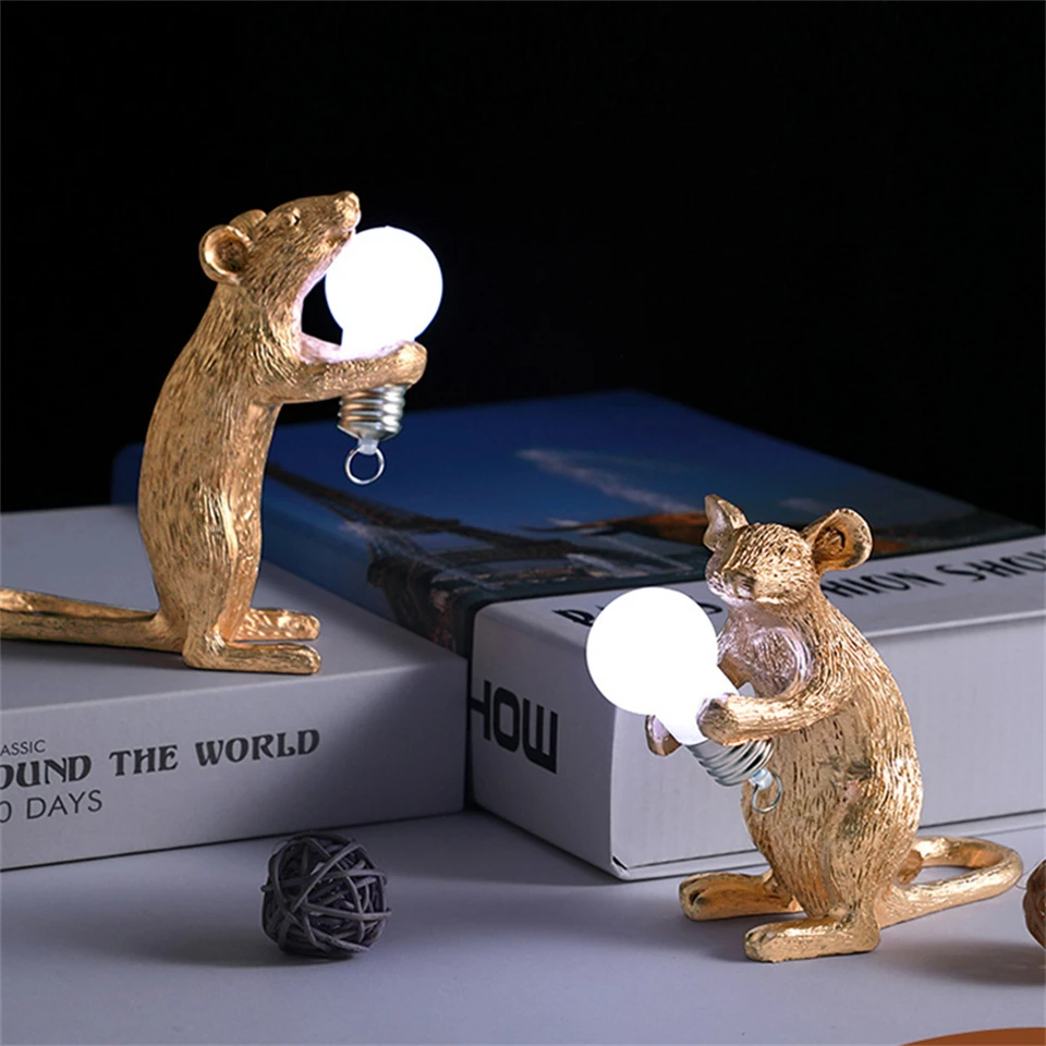 Nordic LED Mouse Lamp Reading Light Mouse Light DIY Animal Night Lights Resin Night Lamp Girl Boy Birthday Gift Home Decoration